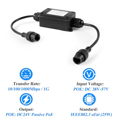 Convertisseur Gigabit PoE 48V 24V étanche adaptateur réseau extérieur RJ45