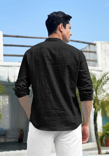 Image of Zombom Men's Cotton Polyester Blend Mandarin Collar Self One Design Printed Full Sleeve Casual Short Kurta Shirt