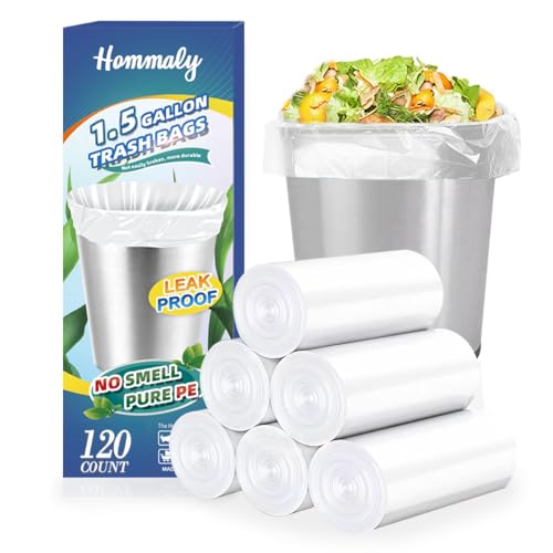 Image of 1.5 Gallon 120 pcs(1.5-1.6 Gal) Small Clear Trash Bags, Strong 1.5 Gallon 1.6 Gallon Garbage Bags, Bathroom Trash Can Bin Liners,Mini Bags Waste Basket Liner,Fit 6 Liter, 1.5-1.6 Gal (1.5C120)