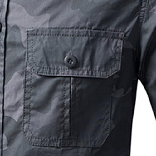 Shirts for Men Long Sleeve Button Shirts Camo Washed Military Shirt Camping Fishing Outdoor Tops with Pockets3