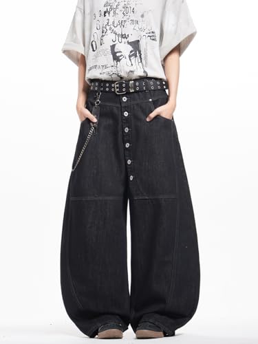 Men's Hip Hop Baggy Jeans Wide Leg Skater Jeans Loose Fit Denim Pants Streetwear Dance2