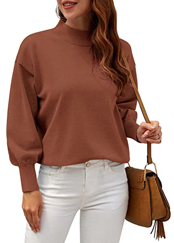 Image of WEACZZY Women's Sweater Mock Neck Long Lantern Sleeve Lightweight Knit Tops