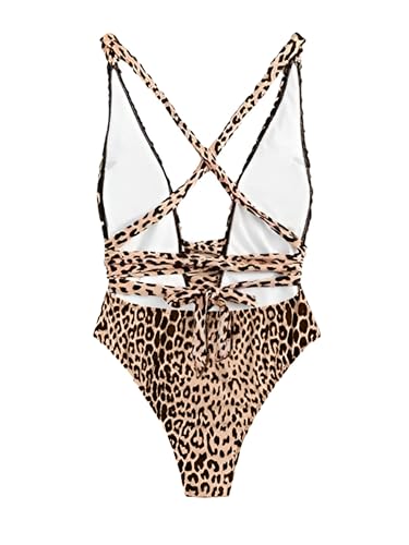 Image of Lilosy Sexy Tie Criss Cross Plunge One Piece Thong Swimsuit High Cut Brazilian Bathing Suit