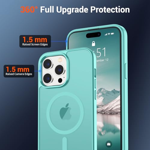 Image of SUPFINE Magnetic for iPhone 14 Pro Max Case (Compatible with MagSafe) (Military Grade Drop Protection) Translucent Matte Shockproof Phone Cover,Blue Green