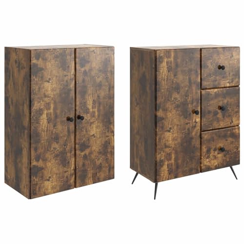 Muebles de madera de roble ahumado con construcción estable, 3 estantes y puertas robustas 4