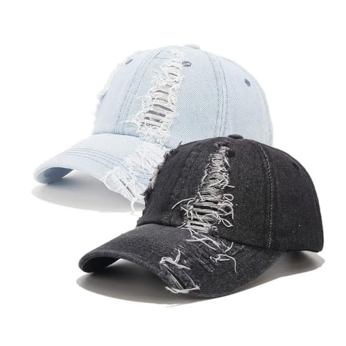 Casquette de baseball en denim déchiré lot de 2 chapeaux réglables délavés
