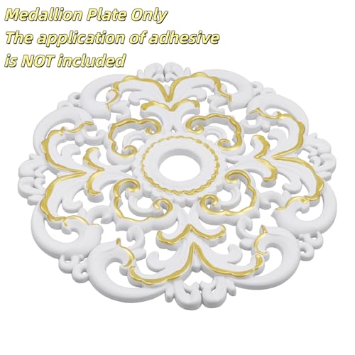 Image of Ceiling Medallion 2Pcs, 12 x 1.57 Inches, White with Gold Edge, ABS | Whole Circle, Fits 1.57 Inch Canopy, European Vintage Carving, Decor For Chandeliers & Ceiling Fans, Made of Plastic