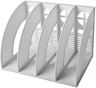 Desk File Organiser,SAYEEC Sturdy Desktop 4 Slots Magazine Plastic Holders Frames File Dividers Document Cabinet Rack Display and Storage OrganiserLight Gray,Near to Beige