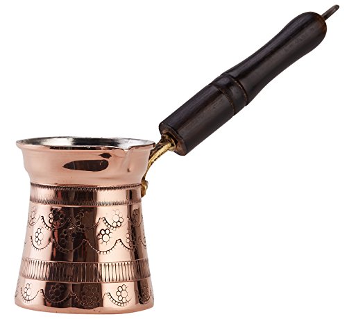DEMMEX Cafetière grecque en cuivre Cezve Ibrik Briki pour 2 à 3 tasses, poignée en bois, 100 % faite main en Turquie (cuivre estampillé) Cover