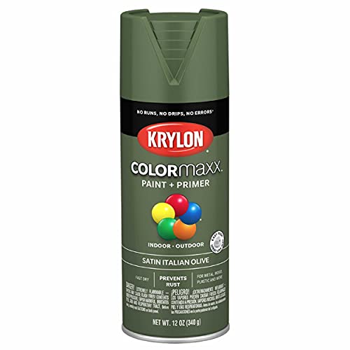 Image of Krylon K05566007 COLORmaxx Spray Paint and Primer for Indoor /Outdoor Use, Satin Italian Olive Green 12 Ounce (Pack of 1)