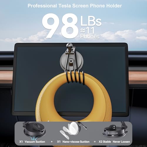 Image of Car Phone Mount with Vacuum Cup[360 Adjustable Foldable] Universal Tesla Model Y Accessories, Tesla Phone Mount for Your Car, for Model 3 /Y /S /X /Cybertruck Screen, Fits All Phones