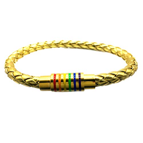 Image of Leather Braided LGBT Rainbow Bangle Bracelet - Gay & Lesbian Pride