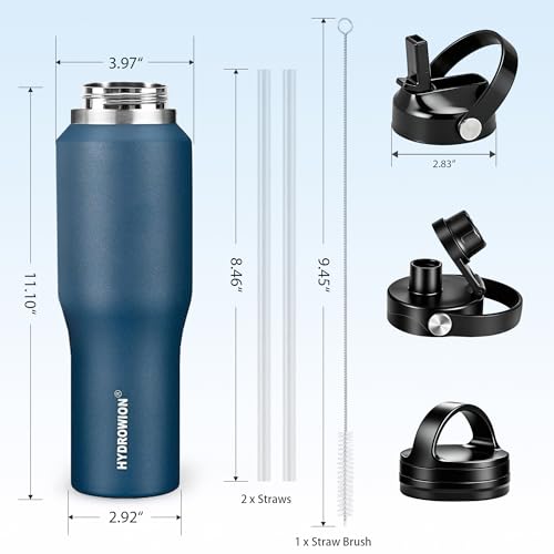 Image of HYDROWION Water Bottles with Straw, 40oz Insulated Water Bottle fit in Car Cup Holder, Black Water Bottles with Straw Lid, Spout Lid and Flex Cap, Leakproof Travel Insulated Tumbler, Cobalt