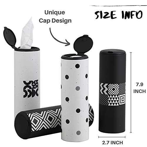 Car Tissue Holder with Facial Tissues Bulk - 4 PK Car Tissues Cylinder with Cap, Tissue Holder for Car, Travel Tissues Perfect Fit for Car Cup Holder, Refill Car Tissue Box Round Container