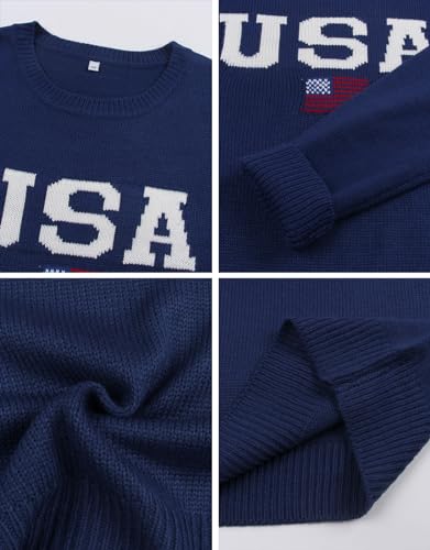 Image of Women's American Flag Sweater Long Sleeve Pullover Crew Neck Knit Tops