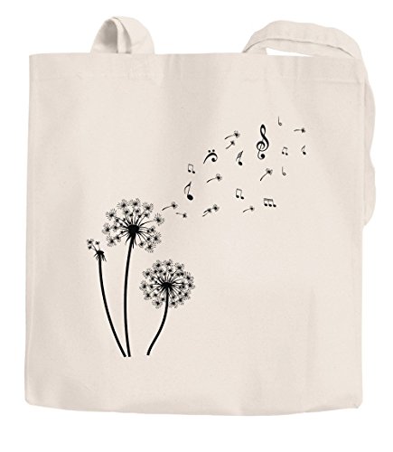 Yute bolsa Diente Notas Musicales Notas Estimada Dandelion Funda de algodón bolsa de tela Autiga, Noten Natur, 2 lange Henkel Cover