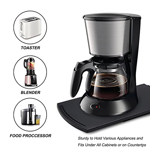 12'' Caddy Sliding Coffee Tray Mat Under Cabinet Appliance Countertops Storage Sliding Shelf For Blender, Toaster Food Processors, Moving Slider Coffee Machine With Smooth Rolling Wheels #TOP3