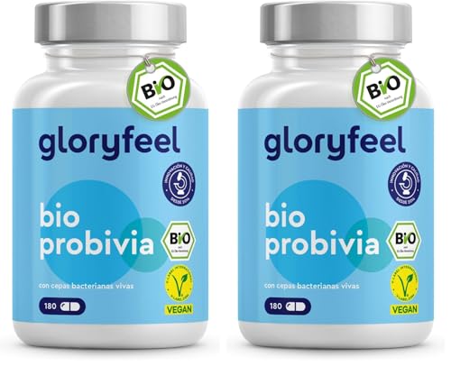 Bio Probióticos y Prebióticos Intestinales - 180 Cápsulas - 20 mil millones de UFC, 21 cepas bacterianas + Inulina orgánica - Lactobacillus y Bifidobacterium (Paquete de 2)