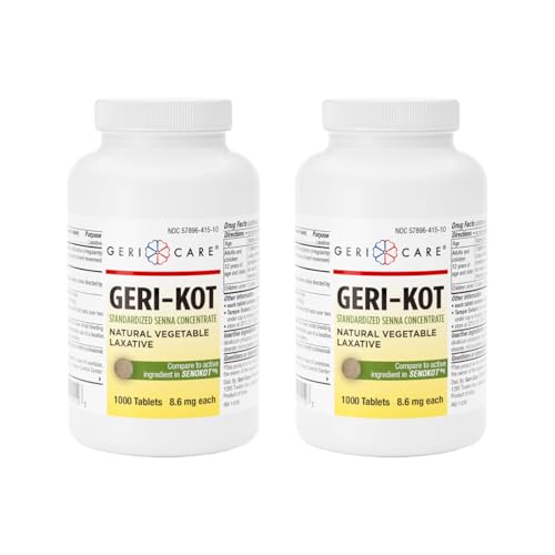 Image of Geri-KOT Senna Laxative & Stool Softener Tablets, 1000ct| Natural Vegetable Stimulant Laxative| Smooth Bowel Movement Senna Tablets| Fast-Acting, Gentle Constipation Relief| 8.6mg Sennosides (2pk)