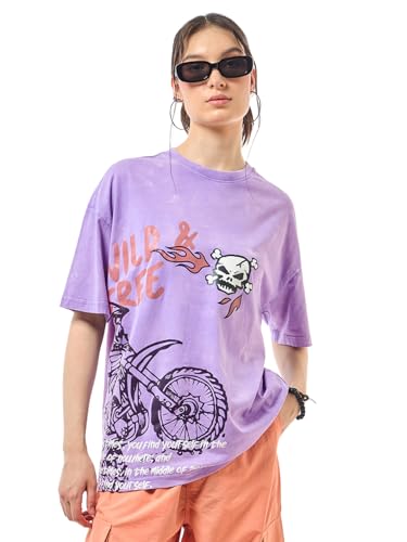 Image of Bewakoof Original Women's 100% Cotton Graphic Print Oversized Fit Round Neck T-Shirt