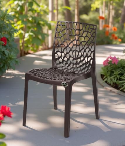 Image of Web Plastic Chair Living Room Without Arm Chair (Jali) Gloss Finish Chair Home, Office, Restaurant, Cafe, Garden, Stackable Chair (1, Brown, Standard)