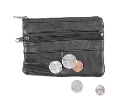 Leather Impressions Small Leather Deluxe Coin Purse For Men & Women, 2 Zipper Pouch, Money Wallet, Mini Case For Cash, Lightweight Card & Key Holder (Leather) #TOP6
