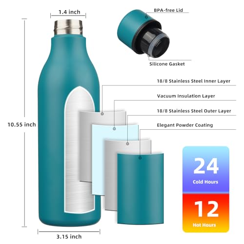 Image of BJPKPK Insulated Water Bottles, 25 oz Stainless Steel Metal Water Bottle with Strap, BPA Free Leak Proof Jugs, Mugs, Flasks, Reusable Thermal Flasks for Sports & Travel, Lake Blue
