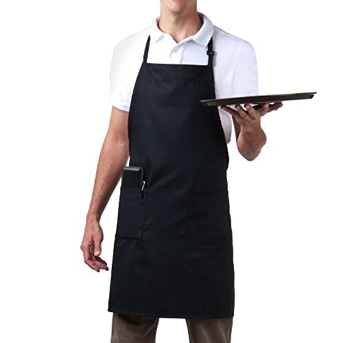 MHF Aprons Bib Aprons 1 Piece-new Spun Poly-Commercial Restaurant Kitchen- Adjustable-Full length-3 Pockets (Black)