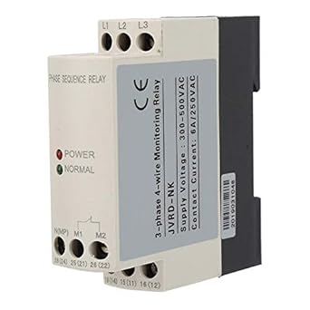 Phase Sequence Protector, 4-Wire 3-Phase Phase Sequence Relay 300-500V AC 50/60Hz Voltage Protective Relay for Pumps Cranes Elevators