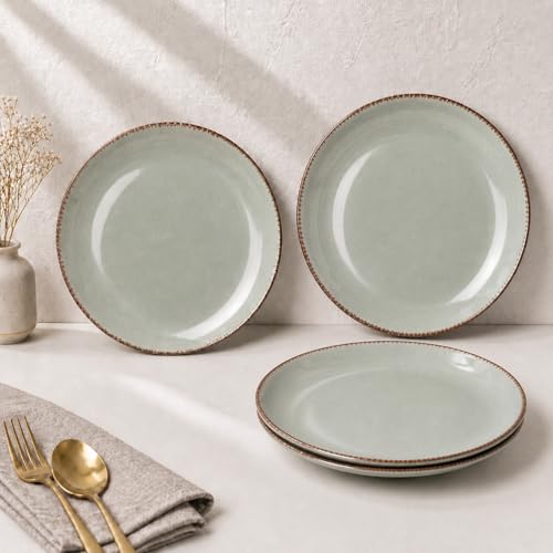 Image of The Earth Store Glossy Mint Marble 7 Inch Ceramic Quarter Plates Set of 4 | Microwave & Dishwasher Safe Plate | Half Plate for Dessert, Snacks, Dinner | Snack Plates for Gifting, Daily Use