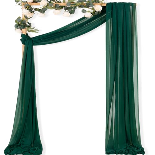 Image of MLMC Emerald Green Wedding Arch Draping Fabric 1 Panel 29 inch x 20 FT Extra Long Gauze Drapes Sheer Backdrop Curtains 6.6 Yards Outdoor Drapery Panels for Wedding Ceremony Party Ceiling Decoration