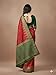 Shyam Leela Women’s Banarasi Silk Saree with Golden Zari Border Elegant Festive & Wedding Wear with Unstitched Blouse Piece (Red & Green)
