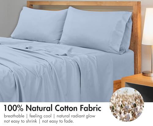 Image of Royale Linens 300 Thread Count 100% Long Staple Combed Cotton Flat Sheet - Super Soft - Top Sheets - King Flat Sheet Sold Separately - Breathable, Cool & Crisp Percale Sheets Only (King, Lake Blue)