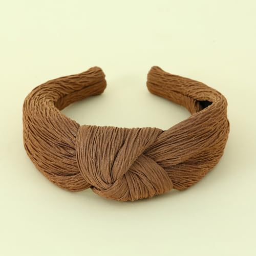 Culheite Top Knot Headband For Women Non-Slip Pleated Retro Brown Headband Vintage Solid Fashion Hair Accessories Holiday Gifts thumb #4
