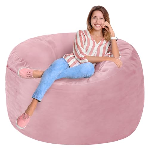 Homguava 3FT Bean Bag Chair: 3' Bean Bags with Memory Foam Filled, Large Beanbag Chairs Soft Sofa with Dutch Velet Cover-Light Pink
