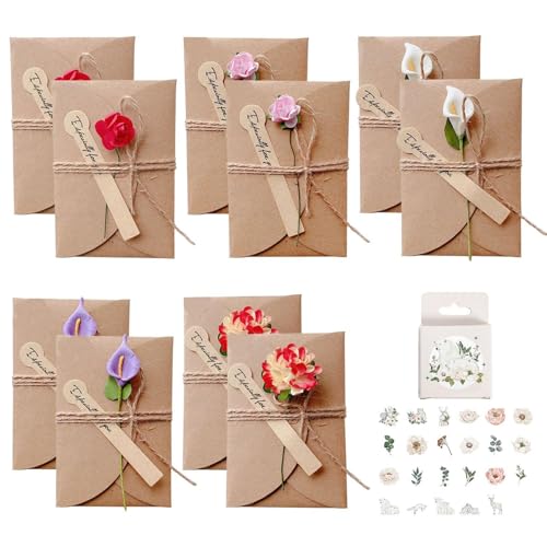 10 Piezas De Tarjeta De Felicitación Y 46 Piezas De Pegatinas De Flores, Tarjeta De Felicitación Minimalista Creativa, Tarjeta De Felicitación Retro, Tarjeta De Felicitación De Regalo.