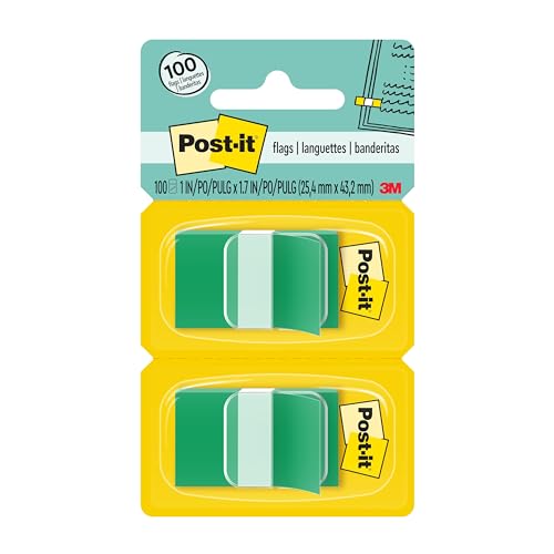 Image of Post-it Standard Page Flags in Dispenser 1in Wide, Green 100 Flags, 680-GN2
