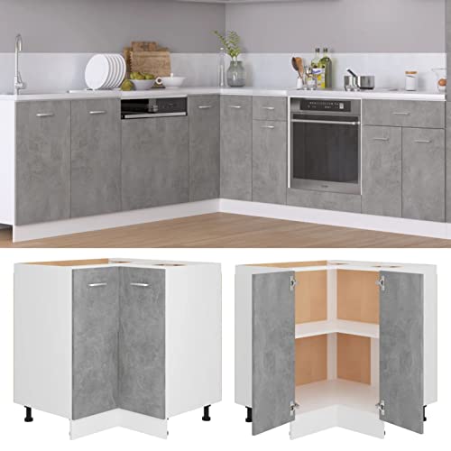 ARKEM Kitchen Base Oven Cabinet,Base Kitchen Unit,Corner Bottom Cabinet Concrete Grey 75.5x75.5x80.5 cm Engineered Wood