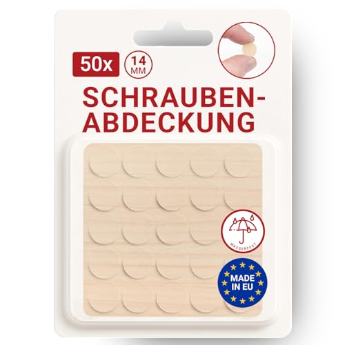 LouMaxx Abdeckkappen für Schrauben rund, Ahorn Ø 14 mm – 50er Set Selbstklebende Abdeckkappen für Bohrlöcher und kleine Beschädigungen – Universelle Schraubenabdeckung Made in EU
