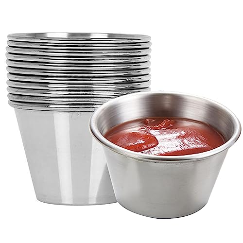 12 Pack Stainless Steel Ramekin Dipping Sauce Cups - 2 Oz Thicken Round Condiment Cups for Appetizer, Sushi, Home, Party, Restaurant