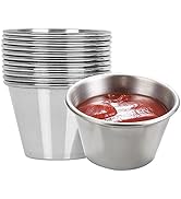 12 Pack Stainless Steel Ramekin Dipping Sauce Cups - 2 Oz Thicken Round Condiment Cups for Appeti...
