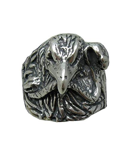 Bague en argent massif 925 Aigle : chevalière homme anneau totem R001141