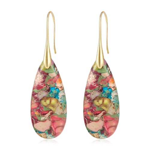 YOQUCOL Boho Stone Waterdrop Fishhook Dangle Drop Earrings Golden Statement Earrings for Women Trendy