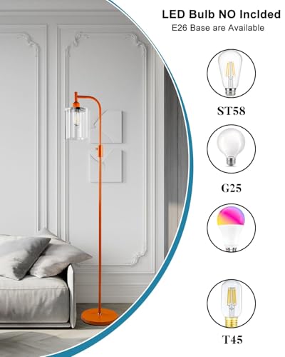 Image of Lightdot 63IN Glass Floor Lamp for Living Room, Dimmable Modern Standing Lamps with Clear Glass Shade, Mid Century Industrial Floor Lamp with Bulb Included for Bedroom /Sofa Beside /Corner Decor -Orange