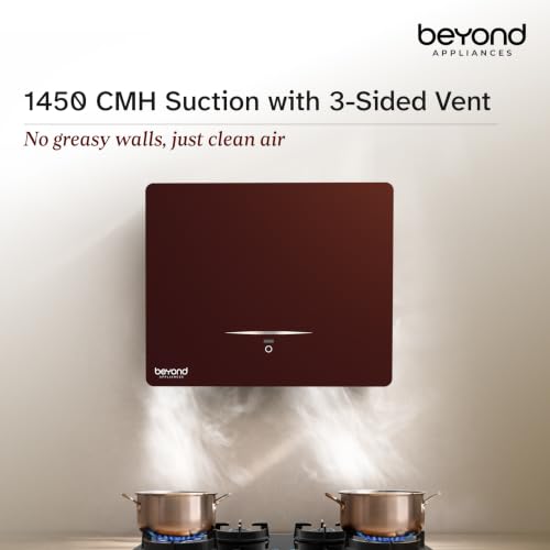 Image of Beyond Appliances Cube BLDC Plug N Play Ductless Kitchen Chimney | 1500 CMH | AutoClean | 5-Stage Charcoal Activated Filter | Touch Control | 3-way Suction | 46dB Low Noise | Burgundy