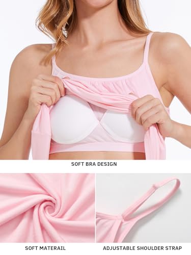 vislivin Camisetas con Sujetador Integrado para Mujer Casuales Holgada Camiseta de Tirantes Camisola Fluida Tank Top S-4XL Pink L