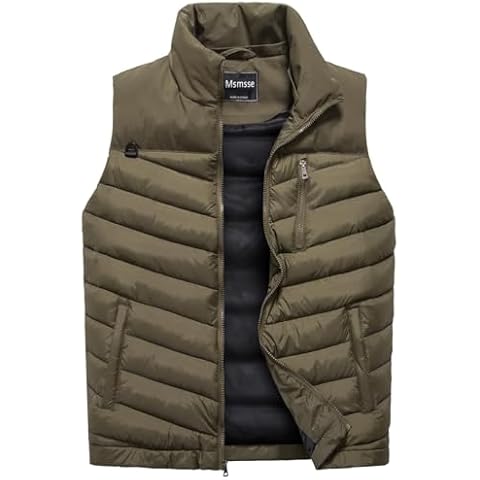 Msmsse Winter Vest for Men Casual Puffer Quilted Vests with Multi Pockets Sleeveless Jacket Army Green L Cover