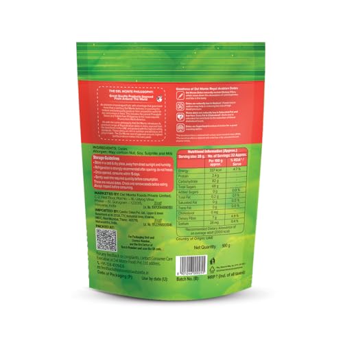 Image of Del Monte Royal Arabian Dates 900 g |Premium Khalas Dates| Source of Dietary Fibre | Natural and Sweet | UAE Imported | Dried Fruit | Healthy Snack