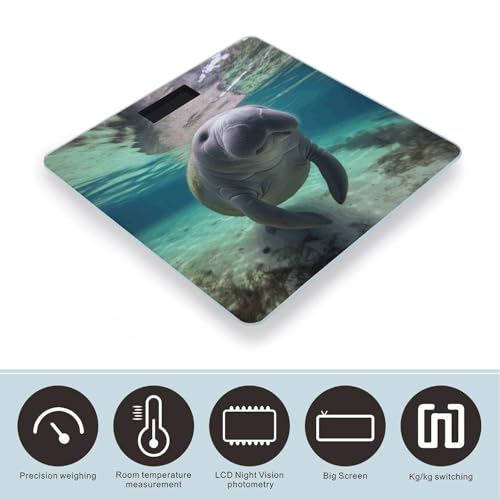Báscula digital para baño con diseño de manatí y vidrio templado miniatura 3