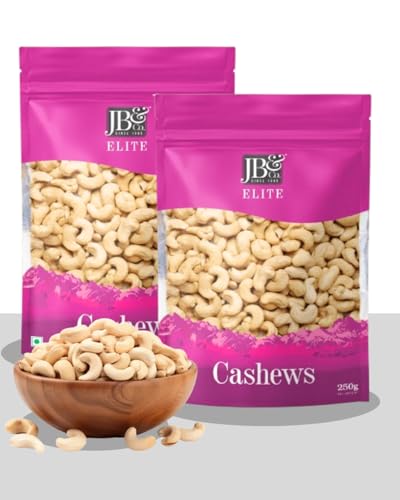 Image of JB&CO Premium Cashews, Imported from Africa, Whole and Crunchy Kaju, Rich in Calcium and Minerals, Healthy Snacking, Ziplock Pouch 500g, (250g X 2)